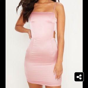 Rose Satin Cutout Side Bodycon Dress